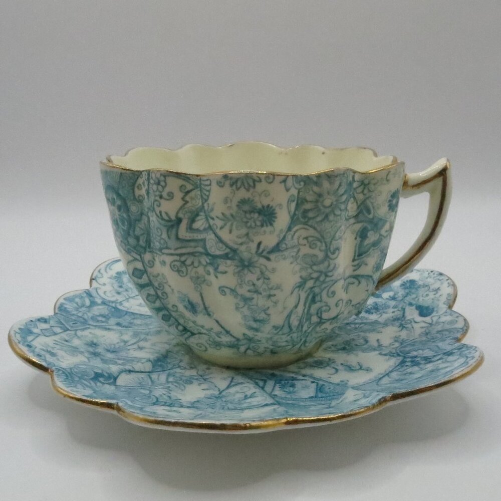 David Chapman & Sons Tea Cup & Saucer #1384 Blue White Antique England